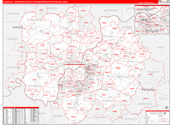 Louisville-Jefferson County Metro Area Wall Map